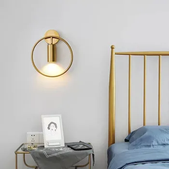 Ziemeļvalstu radošo guļamistabas gultas lampa, mūsdienu gaismas luksusa sienas lampas viesnīcas numuru galvanizācijas kārta LED Zelta droplight LB71804