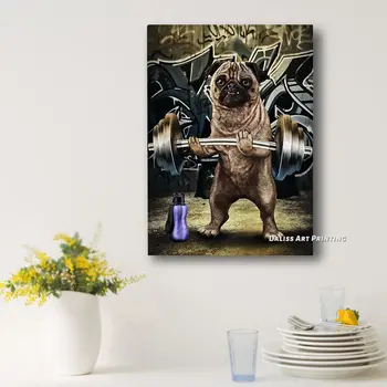 Audekls dzīvnieku Mopsis Svarcelšana Bildes Mājas Apdare Gleznas Plakāts HD Izdrukas Sienas Mākslas Moduļu Dzīvojamā Istaba Rāmjiem