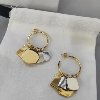 2020. gada Eiropas Unikāls Kvadrātveida Metāla Slāņu Classic pušķis 18K zelta CC auskari trapecveida, antikvariāts, Personalizētu Modes Earing