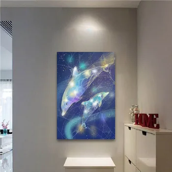 Kanvas Glezna Kvēlojošs Delfīnu Mākslas Plakāti un Izdrukas Sienas Mākslas Aina Dzīvojamā Istaba Dekori Bez Rāmja