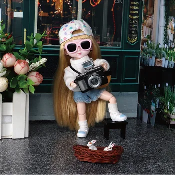 Jauna 16cm BJD Lelles ar 13 Kustamo Locītavas Balta Āda 3D Acis Modes Meitene Saģērbt Rotaļlietu Komplekts ar Ziemassvētku Un Jaunā Gada Dāvanu Apdare
