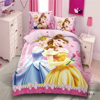 Rozā Princese Gultas Komplekts Meitenēm Guļamistaba Dekori Dvīņu Sega Sega sedz Uzstādīt Vienu palagu Bērnu Bērni Mājās, Bērnu gultasveļa 3D