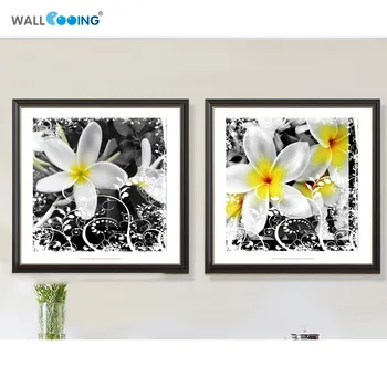 2 panelis Melns un balts, dzeltens olu ziedi Mājās Apdare Meitene puse dāvanu audekla apgleznošana sienu Moduļu bildes dzīvojamā istaba
