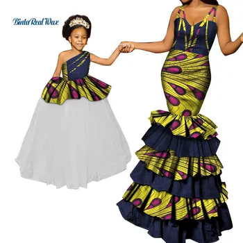 Āfrikas Drēbes Ankara Drukāt Garas Kleitas Sievietēm Ar Mežģīnēm Mamma un Meita Drēbes Dashiki Āfrikas Dizaina Apģērbu WYQ288