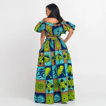 Āfrikas Kleitas Sievietēm Dashiki Bazin Ankera garajos svārkos Dāmas Āfrikas Apģērbu Vasaras Drukāt Puses Plecu Pie Sexy Linga Svārki
