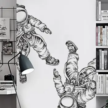 Vintage Baltās un Melnās Sienas Uzlīmes Kosmosa Astronautu Decal Dzīvojamā Istaba Guļamistaba Dekorēšana Bērnu Istabas Sienas Uzlīmes, Līmes