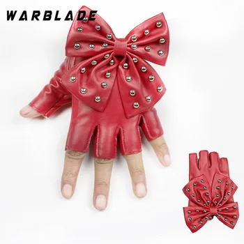 WarBLade Modes Sieviešu Cimdi Melns Balts Fingerless Cimdi ar PU Ādas Lielo Loku Pirkstaiņi Pusi Pirkstu Dāmas Luvas Dejas 2021