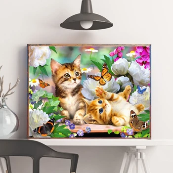 Huacan 5D Dimanta Krāsošana Pilnu Kvadrātveida Kaķis Mākslas DIY Dimanta Izšuvumi Mozaīkas Dzīvnieku Rotājumi Mājās