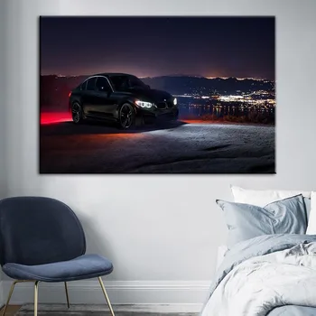 Mājas Apdare Kanvas Glezna BMW Auto Nakts Apskatītu Attēlus, Sienu Mākslas Hd Izdrukas Moduļu Rāmis Plakāts Dzīvojamā Istaba Sistēmu