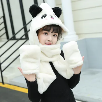 Ziemas Panda Trušu Dzīvnieku Auss Cepure Kids Meitenes Klp Gudrs Plīša Mākslīgās Kažokādas Cepure, Šalle, Cimdi Vienu trīsdaļīga Bērnu Grupa Dāvanas