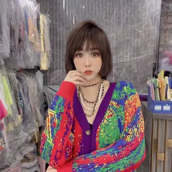 Sieviešu korejas Fashon Iela valkāt Vaļēju Jaku Drukāt Džemperi Knited Virsdrēbes Jaunu Stilu 2020