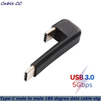 Augstas kvalitātes USB type C uz C tipa vīriešu sinhronās uzlādes OTG 180 grādu uzlādes kabelis, adapteri mobilo telefonu u diska savienotājs