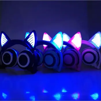 Bluetooth Stereo Kaķu Ausu Austiņas, kas Mirgo Mirdzošu kaķa auss austiņas Spēļu Austiņas Austiņas LED gaismas