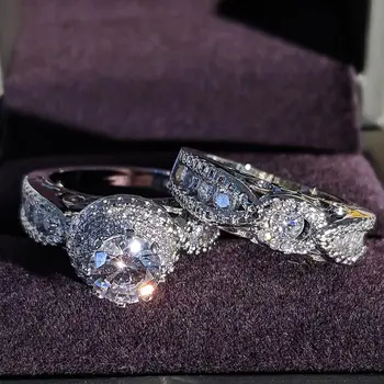 Ir 2021. jaunā luksusa halo 925 Sterling Sudraba kāzu gredzenu komplektu sievietēm lady jubilejas dāvanu piliens kuģniecības Melnā piektdiena R5080