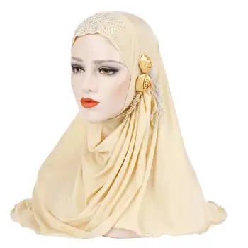 Jauno musulmaņu dimantu instand hijab islāma vienkāršā jersey lakatu malaizija hijab foulard femme musulman arābu headwrap