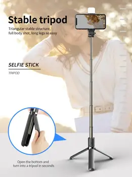 Bluetooth Selfie Stick Tālvadības Statīva Turētājs, Teleskopiskais Statīvs Kamerai Taimeri Artefakts Stienis Ar LED Aizpildīt Gaismas