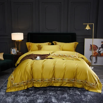 1000TC ēģiptes kokvilnas Gultas piederumi komplekti, Queen, King size dzeltenā Sega sedz, palagi/gumiju, kas aprīkoti lapa veļas komplekts gultas komplekts
