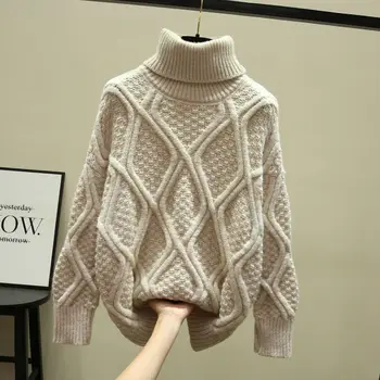 2020 bieza augstu uzrullētu apkakli pulovers dāmas zaudēt rupjas vilnas bāzes krekls