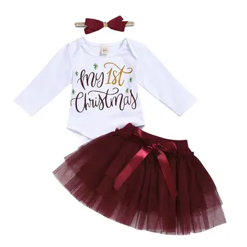 Jaunu 2019 Ziemassvētku Apģērbu Jaundzimušais Meitene Ar Garām Piedurknēm Romper Tutu Acs Mini Svārki Galvu Apģērbs, Apģērbu Komplekts