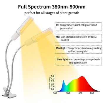 LED Augu Augt Gaismas Sunlike Pilna Spektra E27 Dual Head Elastīgu Gooseneck par Siltumnīcefekta Ziedu Fito Lampas 45W 50W 60W ES/ASV