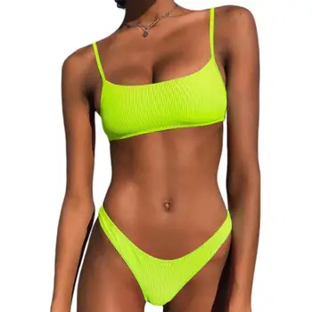 2020 Augsta Vidukļa Karstā Pārdošanas Sieviešu divdaļīga Bikini Push Up Peldkostīmi Luminiscences Tīru Krāsu Bikini peldkostīms Piliens Kuģniecība