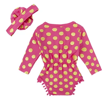 INS baby meiteņu kokvilnas garām piedurknēm polka dot kombinezonus kintting galvu karstā pārdošanas jaundzimušā apģērbu vairumtirdzniecība