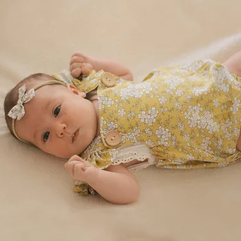 Baby Girl Pastorālo Retro Drukāšanas Jumpsuit Vasarā Jaunu Kāpšanas Uzvalku 12 Mēnešu 24 Mēnešu Baby Girl Kokvilnas Kombinezonus Sunsuit 2019