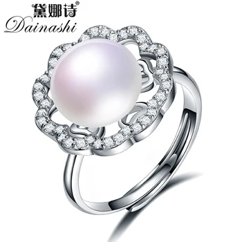 Dainashi Modes Dāvanu Oriģinālas Saldūdens Kultivētās Pērles Vintage Gredzenu 925 Sterling Sudraba Ziedu Zircon Regulējams Gredzens