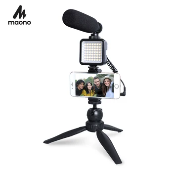 MAONO Dzīvot Straumēšanas Video Mikrofonu Komplekts Kondensatoru Shotgun Mic YouTube TikTok Vlogging Tālruņa Kameru Ar LED Gaismas