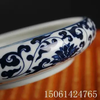Ķīnas vecs, Zils un balts porcelāna rakstiski-birste, paliktnis