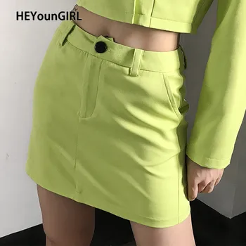 HEYounGIRL Gadījuma Neona Zīmuli Svārki Dāmas Augsta Vidukļa Mini Svārki Sieviešu Vasaras Modes Harajuku Īsi Svārki Rāvējslēdzēju Streetwear