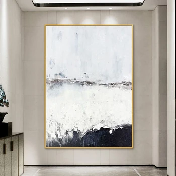 Melns Un Balts, ar roku apgleznotus Eļļas Glezna viesistabā Mūsdienu Minimālisma Abstraktās Gleznas Ieejas Gaitenis Vertikālā Versija