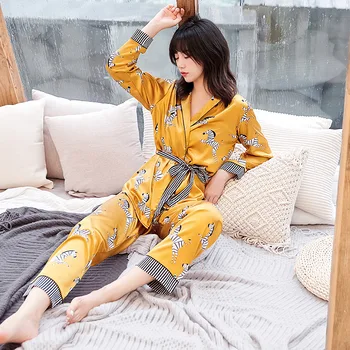 Sieviešu Iespiesti Dzīvniekiem, Pidžamas 3 Gabalu Komplekti Pyjama Vasaras Satīna Sleepwear Mākslīgās Zīda HomeWear Miega Lounge Pidžamas Sievietēm