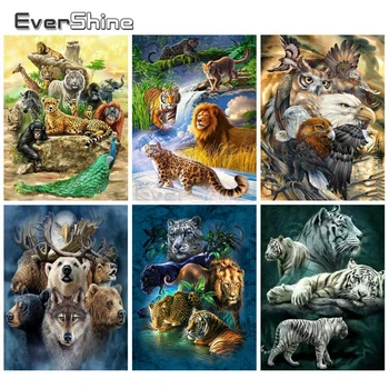 EverShine Dimanta Krāsošana Pilnu Kvadrātveida Dzīvniekiem Cross Stitch Dimanta Izšuvumi Pārdošanas Tīģeris Rhinestones Mākslas Sienu Apdare