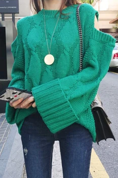 Pie Pleca Cietā Zaudēt Sieviešu Džemperis O-veida kakla garām Piedurknēm Apkakli 2018 Jaunu Trikotāžas korejas Modes Sueter Mujer C654