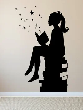 Meitene lasa Grāmatas Burvju Sienas Decal Guļamistaba Vinila Mākslas Uzlīmes Skolu Klasēs Bibliotēkas Mājas Telpu Dekorēšana Sienas G173