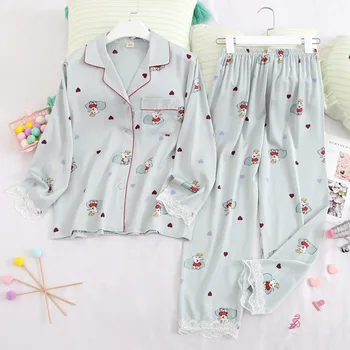 Fiklyc apakšveļa sieviešu mežģīņu & satīna raibs pidžamas komplekti lācis drukāt gudrs naktsveļu komplekti femme sleepwear skaisti