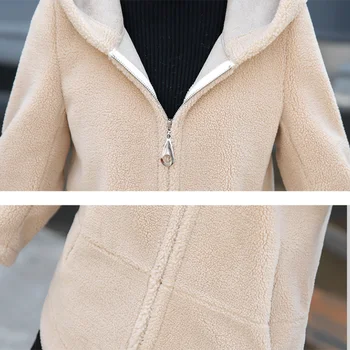 2020 rudens ziemas jauno sieviešu zaudēt aitu shearling jaka modes kažokādas vienu jēru vilnas īss mētelis biezu siltu kapuci parka mēteli