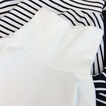 T-krekli, Sieviešu Balts Melns Svītrains Visu maču korejiešu Stilā, Streetwear T Krekls Sieviešu augstu uzrullētu apkakli Augstas Kvalitātes Šiks Moderns Apģērbs