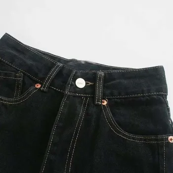 ZRN Sieviešu 2020. gadam, modes vintage augsta vidukļa overlength džinsi, melnas bikses bikses kabatas rāvējslēdzēju sieviešu plaša kāju džinsa bikses