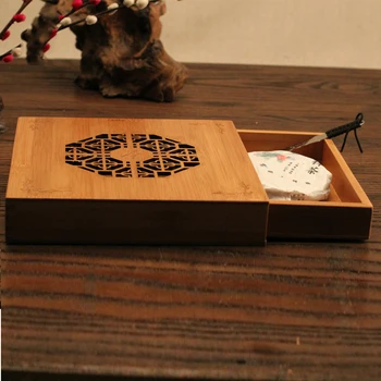 Koka Puer Tējas Kaste Kung Fu Tējas Paplāti Uzglabāšanas Kaste Laukumā Puerh Tēja Kūka Komplekts Ar Gravējumu Dāvanu Gadījumā, Roku Darbs Konteineri