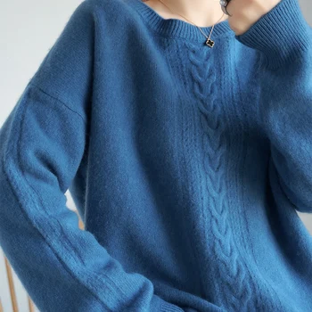 Sieviešu ziemas jauno kašmira džemperis apaļu kakla garām piedurknēm džemperis džemperis liela izmēra zaudēt gadījuma zemāko džemperis-Piegāde