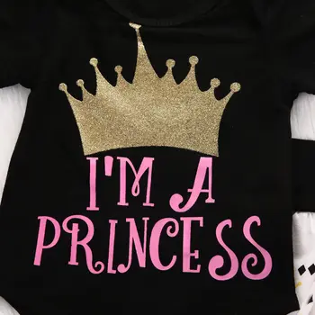 Pudcoco Meitene Komplekts 0-18M Jaundzimušais Meitenes Princess Crown Drukāt Kombinezonus+Bikses+Galvas 3pcs Tērpiem Komplekts