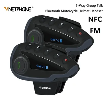 VNETPHONE V8 Domofons 5-Way Bluetooth Motociklu Aprīkojuma Ķivere, Austiņas, FM Stereo MP3 NFC Sakaru Atbalsts Smart Tālruni