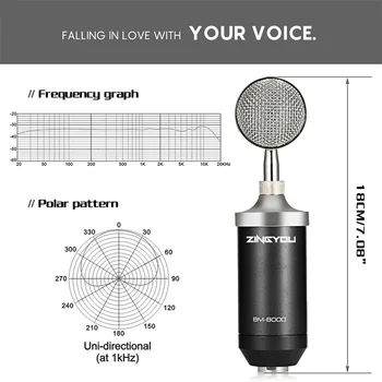 ZINGYOU bm 8000 Kondensatoru Mikrofonu Komplekts Profesionālo Komplektā Skaņas Ierakstīšanas Mikrofons Ar 3,5 mm Vadu Stāvēt Dziedāt Mikrofons