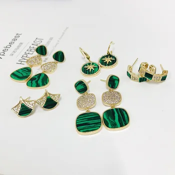 Vairāku Retro Zaļās Krāsas Rhinestone Akmens Auskari Apaļa Apļa Ģeometrijas Auskari Sievietēm, Vintage Pērles Piliens Auskari 2020