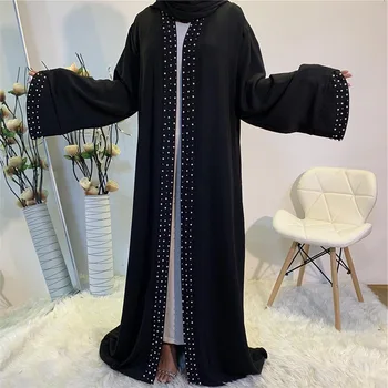 Islāma Sieviešu Modes Pērles Kimono Drēbes Neliela Kleita Ilgi, Elegantas Jakas Musulmaņu Apģērbu Priekšā Atvērt Abaya