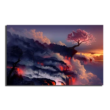 Mājas Dekori Kanvas Glezna Drukā 1 Panelis Piedeguma Zeme Lavas Ainavas Cherry Blossom Saulrieta Moduļu Bildes Plakātu Sienas Māksla