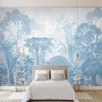Pasūtījuma pielāgota 3D tapetes sienas Ziemeļvalstu roku apgleznoti meža mežā guļamistaba fona tapetes, sienas