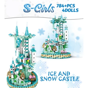 784PCS Draugiem Pilsēta Ledus Sniega Pils Hristmas Ziemas Sniega Princese Māju Celtniecības Bloki DIY Skaitļi Ķieģeļu Dāvanas, Rotaļlietas Meitenēm